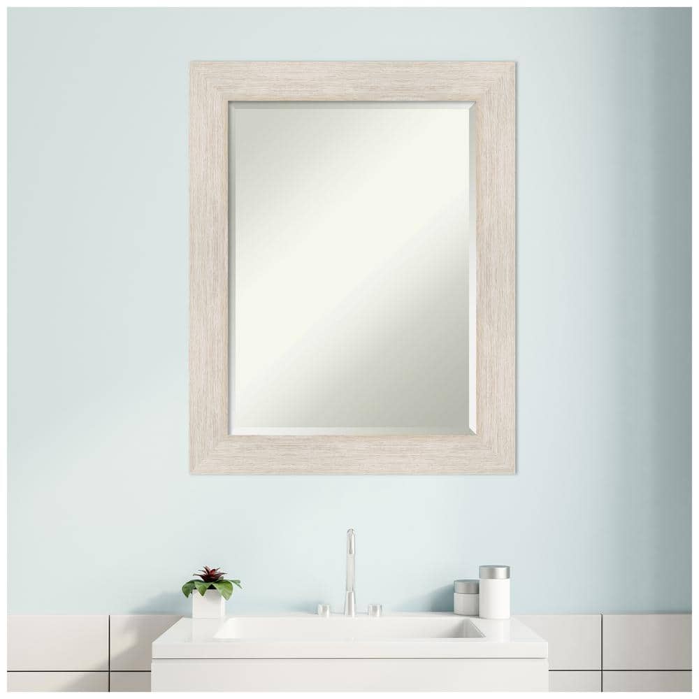 Hardwood Whitewash Rectangular Bathroom Vanity Mirror 23 x 29 inches