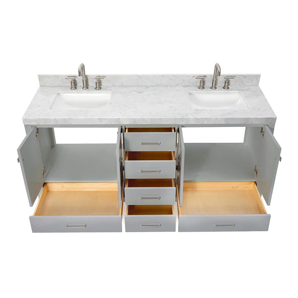 Cambridge 72'' Gray Wood Double Freestanding Bathroom Vanity with Carrara Marble Top