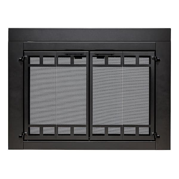UniFlame Uniflame Small Connor Black Bi-fold style Fireplace Doors with Smoke Tempered Glass