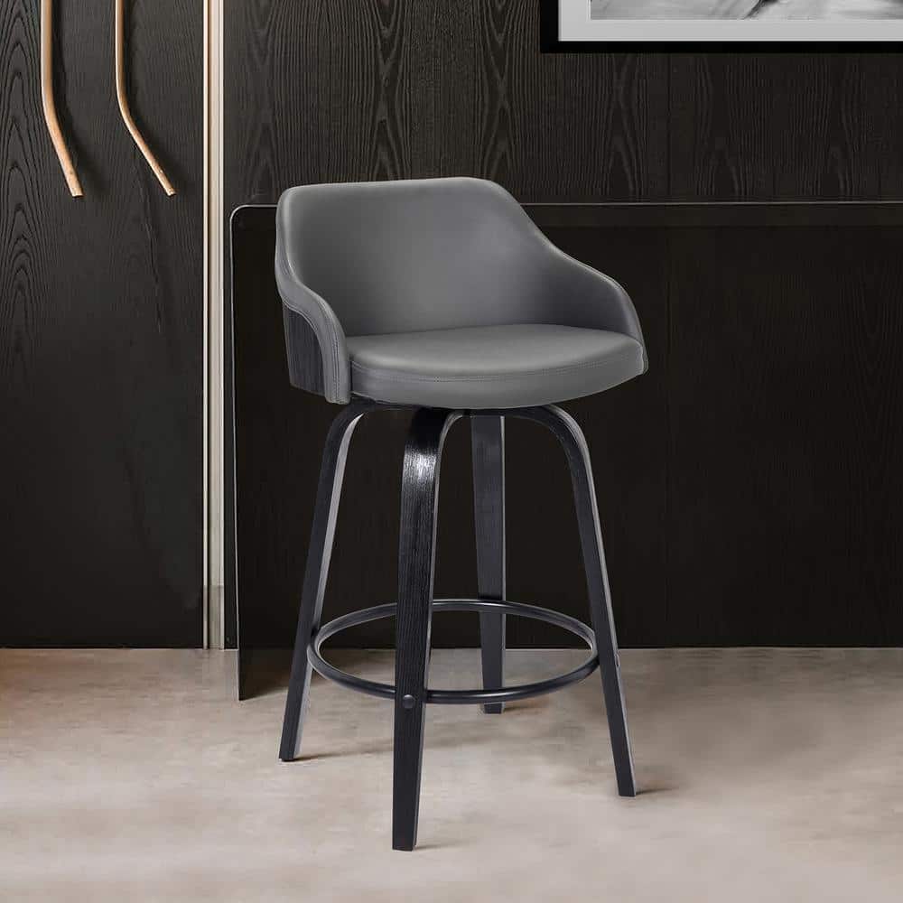 Mid Century Modern Swivel Bar Stool in Black and Gray