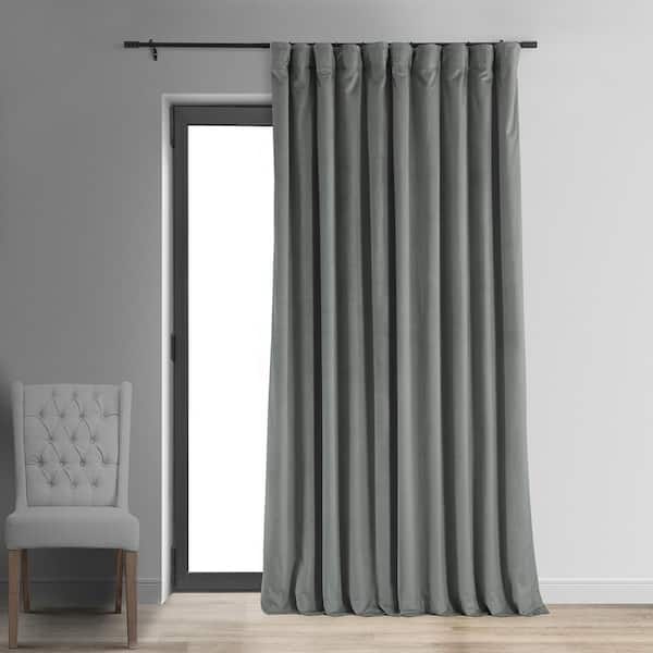 Exclusive Fabrics & Furnishings Silver Grey Extra Wide Velvet Rod Pocket Blackout Curtain - 100 in. W x 120 in. L (1 Panel)