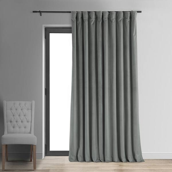 Exclusive Fabrics & Furnishings Silver Grey Extra Wide Velvet Rod Pocket Blackout Curtain - 100 in. W x 96 in. L (1 Panel)