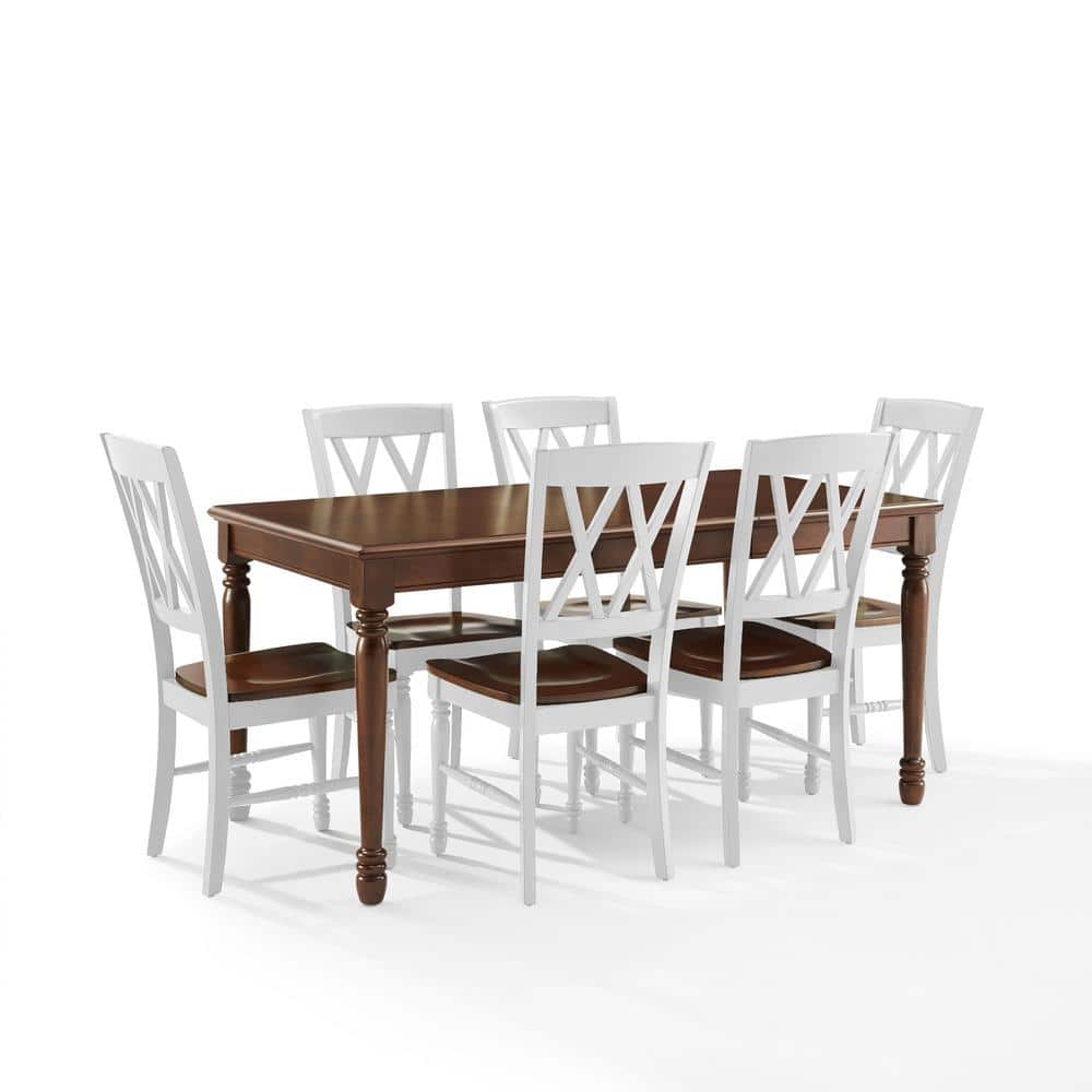Shelby 7-Piece Rectangular Cherry Engineered Wood Top Dining Room Set Seats 6