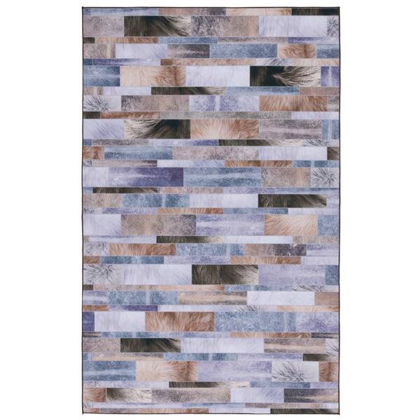 SAFAVIEH Faux Hide Beige/Purple 5 ft. x 8 ft. Machine Washable Plaid Area Rug