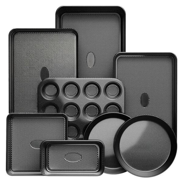 4 qt. 8-Piece Nonstick Black Carbon Steel Bakeware Set Ceramic Coating Oven Safe Stackable Kitchen Baking Pan Set