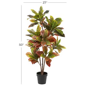 50 in. H Croton Artificial Plant with Realistic Leaves and Black Plastic Pot