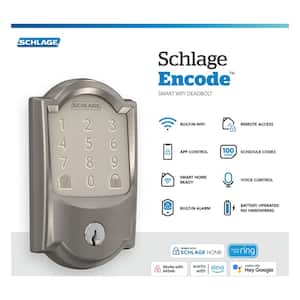 Camelot Satin Nickel Encode Smart Wi-Fi Deadbolt with Alarm and Camelot Handle Set with Accent Handle with Camelot Trim