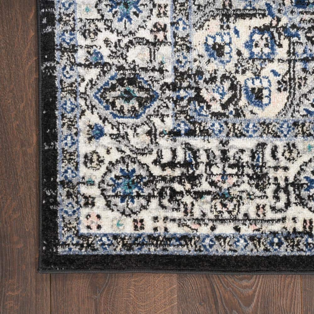 Passion Floral Black and Ivory Easy-Care Area Rug