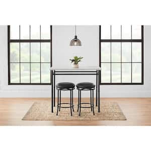 Black Metal 3 Piece Dining Set with Faux Marble Top (42 in. W x 32 in. H)
