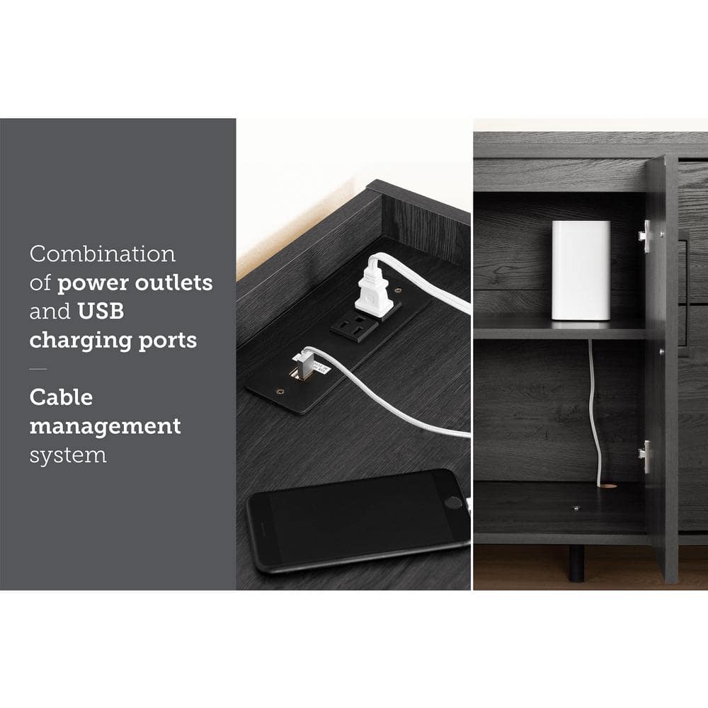 Kozack Contemporary Gray Oak Office Credenza with Built-In Power Bar
