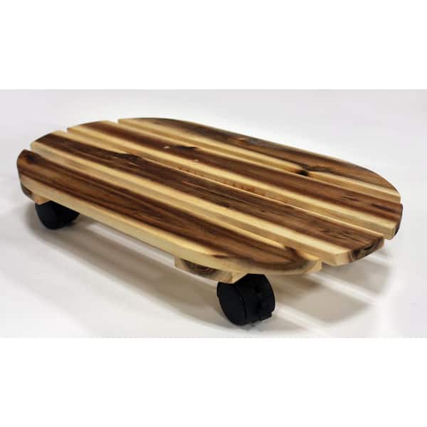 Unbranded 18 in. Acacia Wood Oval Caddy with Rolling Casters and Locks