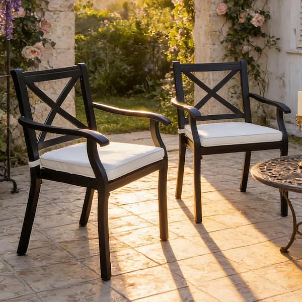 Coporesell Black Aluminum Outdoor Lounge Chair with Beige Cushions (2-Pack)