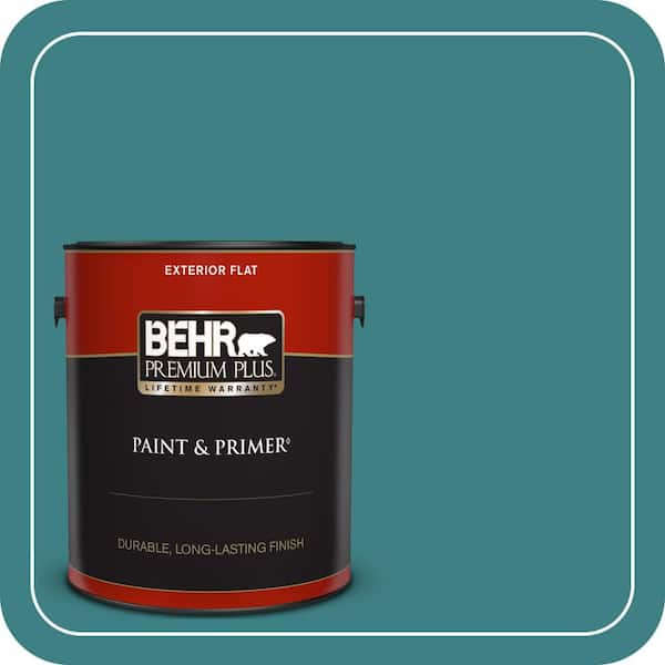 BEHR PREMIUM PLUS 1 gal. #510D-7 Pacific Sea Teal Flat Exterior Paint & Primer