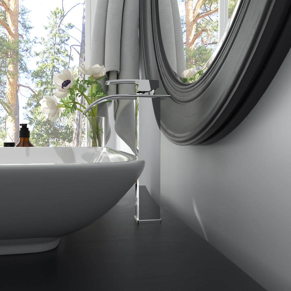 Polished Chrome Waterfall Vessel Sink Faucet with Lever Handle