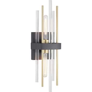 Orrizo Collection 6-3/8 in. 2-Light Black and Gold Modern Wall Sconce for Dining and Hallways