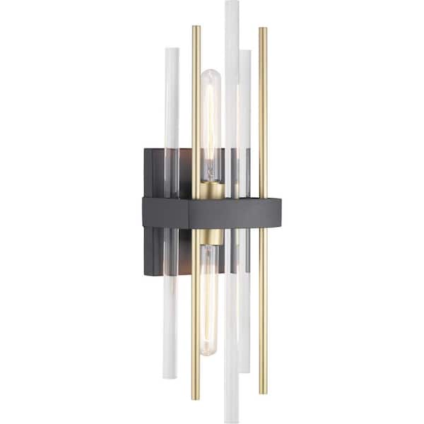 Progress Lighting Orrizo Collection 6-3/8 in. 2-Light Black and Gold Modern Wall Sconce for Dining and Hallways