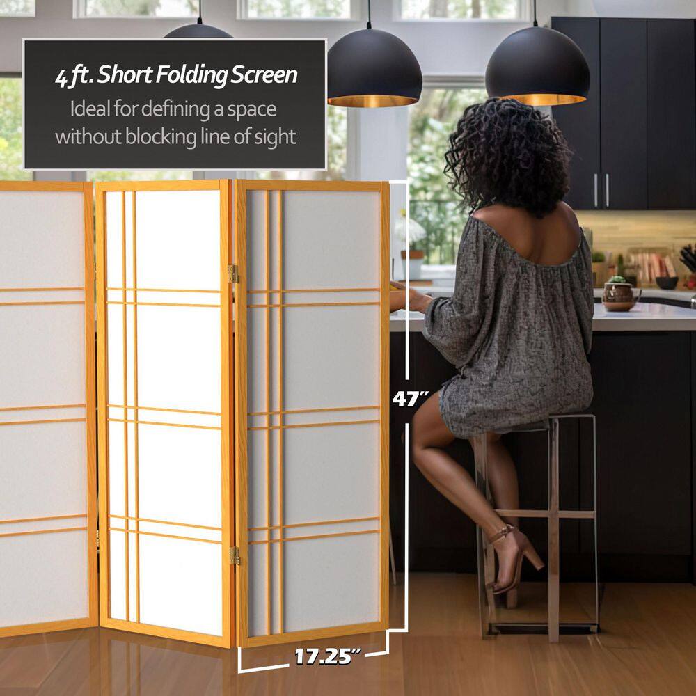 Honey 4 ft Shoji 3-Panel Folding Room Divider