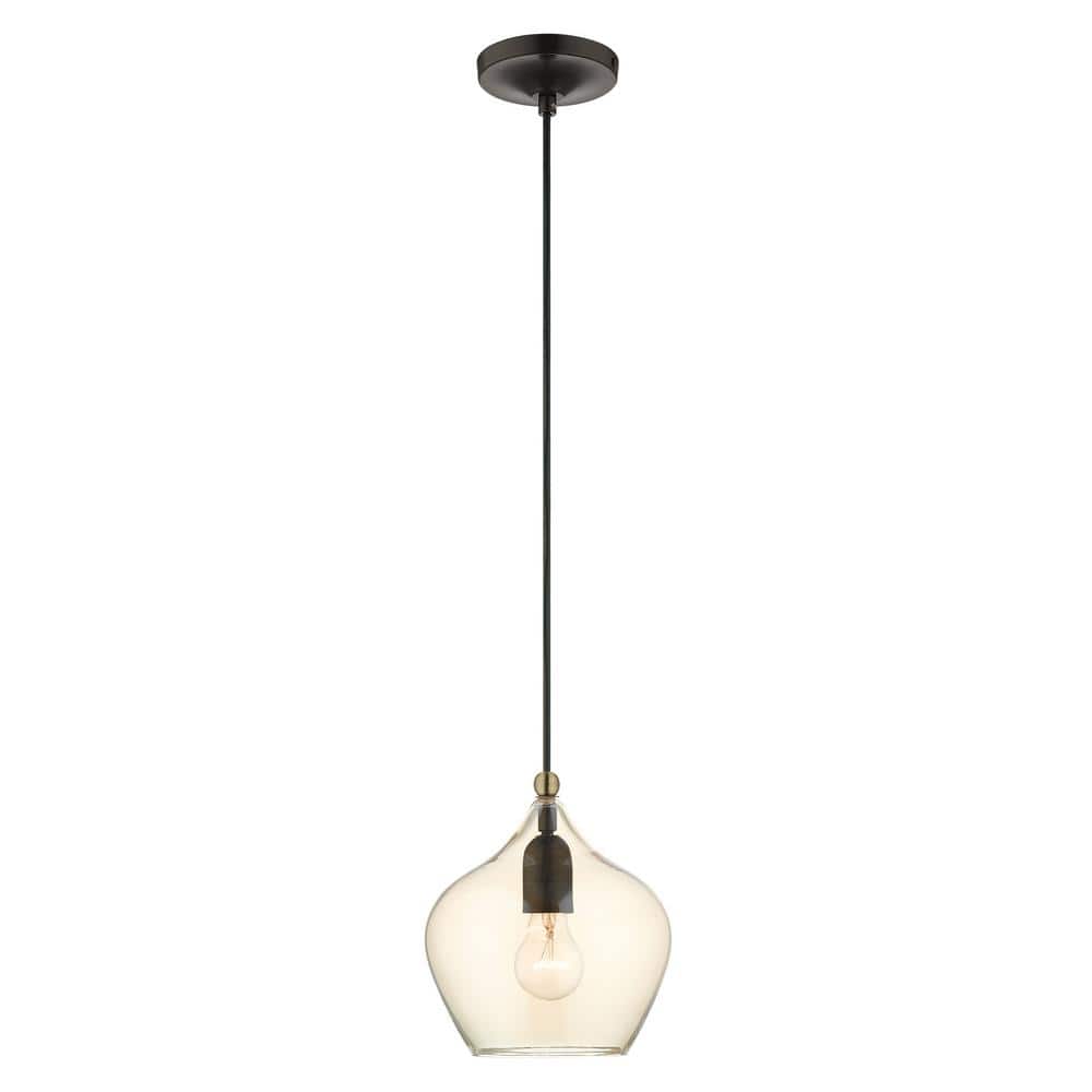 Champagne Glass Globe Pendant with English Bronze & Antique Brass Finish