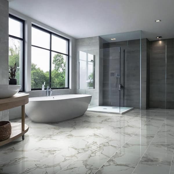Crystal Bianco 12 in. x 24 in. Polished Porcelain Floor and Wall Tile (16 sq. ft./Case)