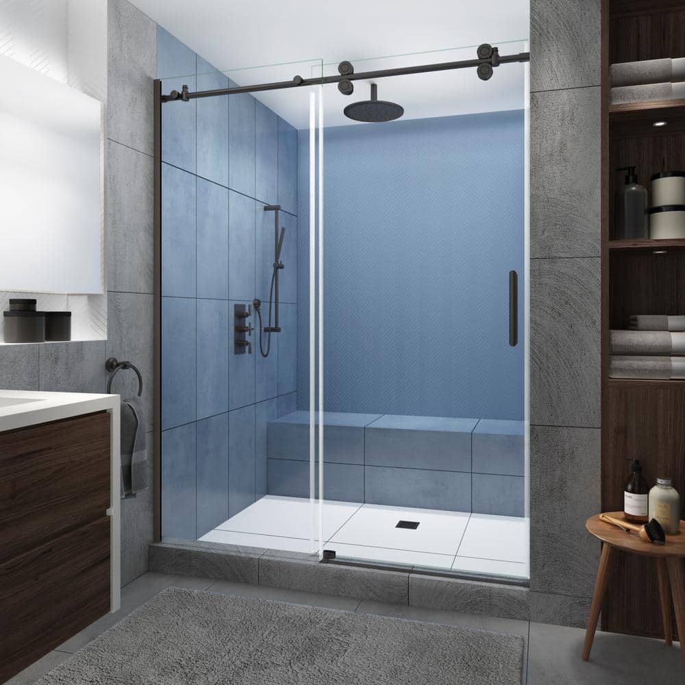 Langham XL 64 - 68 in. x 80 in. Frameless Sliding Shower Door with StarCast Clear Glass in Bronze, Right Hand price history on PriceWatchPro