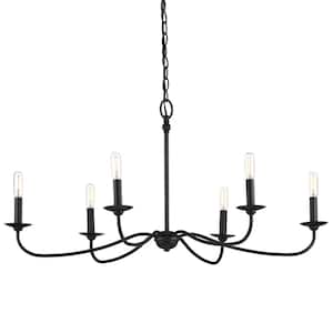 Pacolet 36 in. 6-Light Textured Black Farmhouse Circle Chandelier for Dining Room