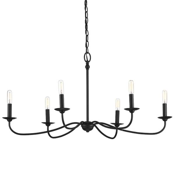 Progress Lighting Pacolet 36 in. 6-Light Textured Black Farmhouse Circle Chandelier for Dining Room