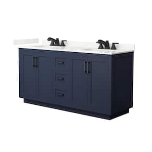 Miranda 66 in. W x 22 in. D x 33.75 in. H Double Bath Vanity in Dark Blue with Giotto Quartz Top