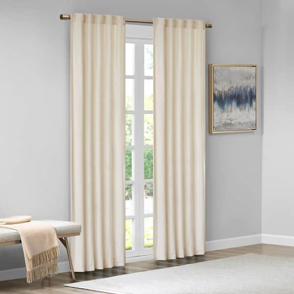 Garett Ivory 37 in. W x 63 in. L 2-Piece Room Darkening Rod Pocket/Back Tab Window Panel Pair
