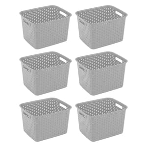 Tall Wicker Weave Plastic Laundry Hamper Storage Basket, Gray (6-Pack)