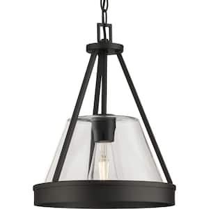 Aleswith Collection 12 in. 1-Light Matte Black Rustic Modern Pendant for Hall and amp; Foyer, Kitchen and Bar