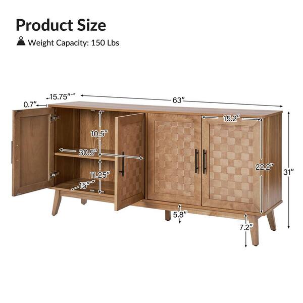 JAYDEN CREATION Horaz Walnut Modern 63 in. Wide Sideboard