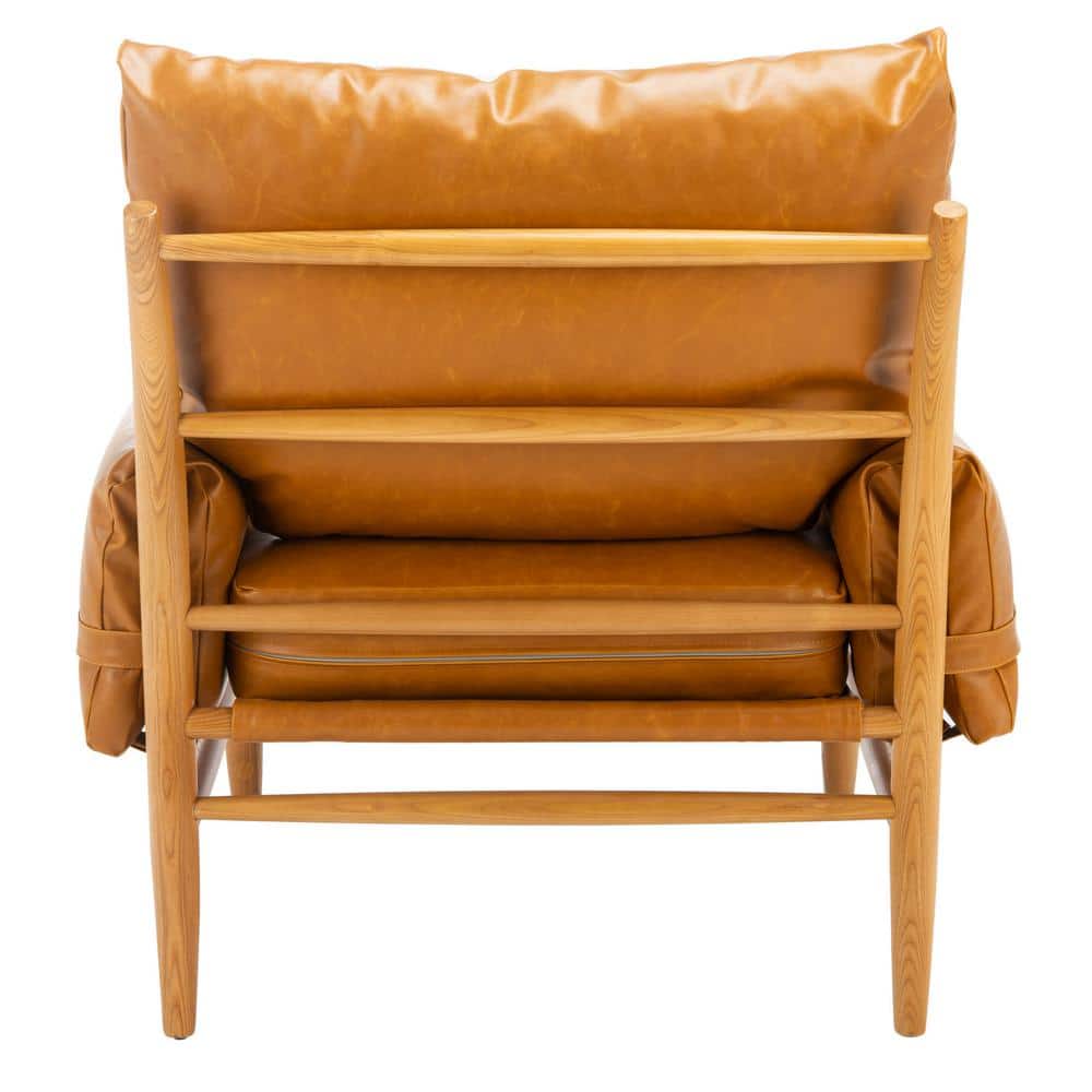 Oslo 32" Caramel Faux Leather & Natural Wood Mid-Century Accent Chair