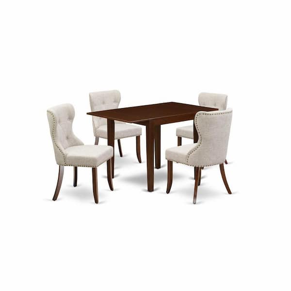 East West Furniture 5-Piece Mahogany Finish Solid Wood Top - Dining Room Set Seats-4