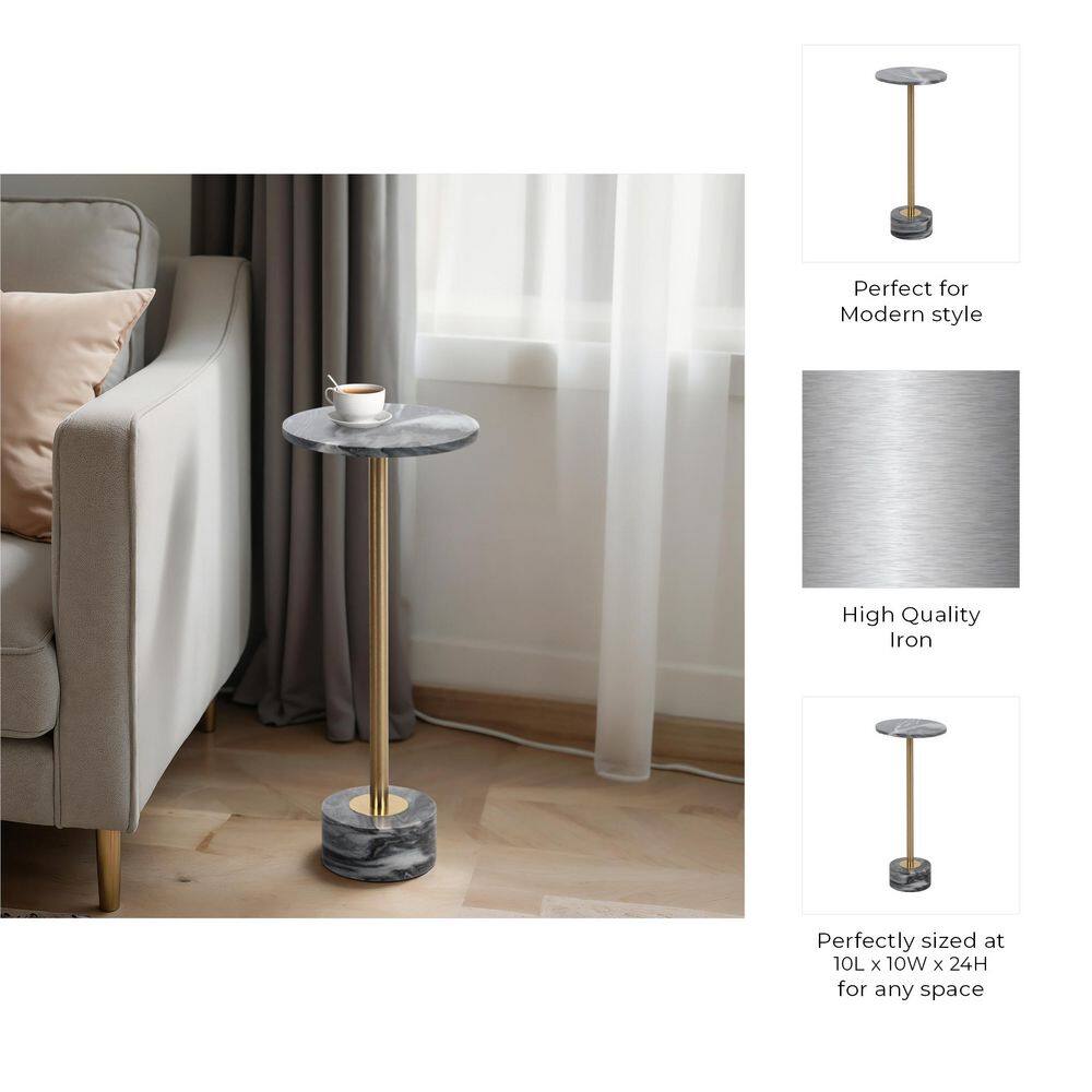 10 in. White/Gold Circle Marble Accent Table - thumbnail 6