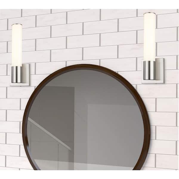 Saavy Integrated LED Brushed Nickel Indoor Wall Sconce Light Fixture with Round Cylinder Acrylic Shade