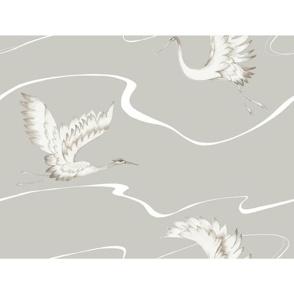 York Wallcoverings 60.75 sq.ft. Taupe Soaring Cranes Wallpaper