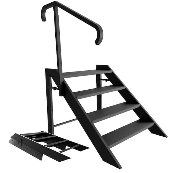 2.5 ft. Reach Height 4-Step Stool Foldable, RV Steps With Height Adjustable Handrail And Non Slip Feets, Hot Tub Steps