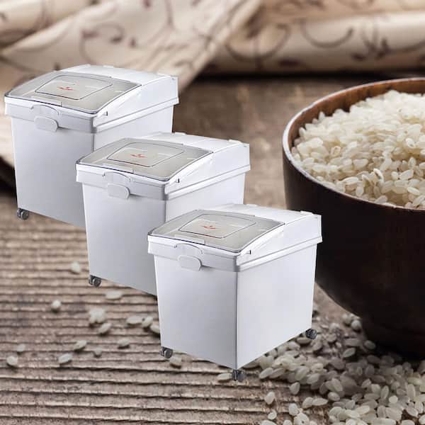 Rice Storage Container, 10.5 gal./40L x3 Capacity Large Dog Food Dispenser Bin, Ingredient Grain Cereal Flour Bin
