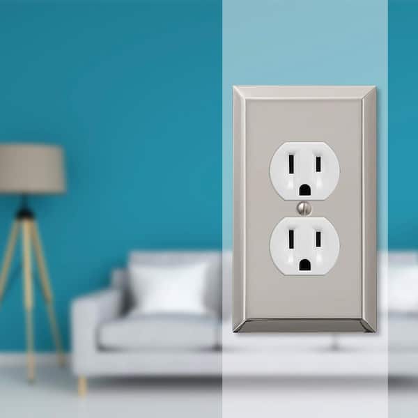 Metallic 1 Gang Duplex Outlet Steel Wall Plate - Polished Nickel