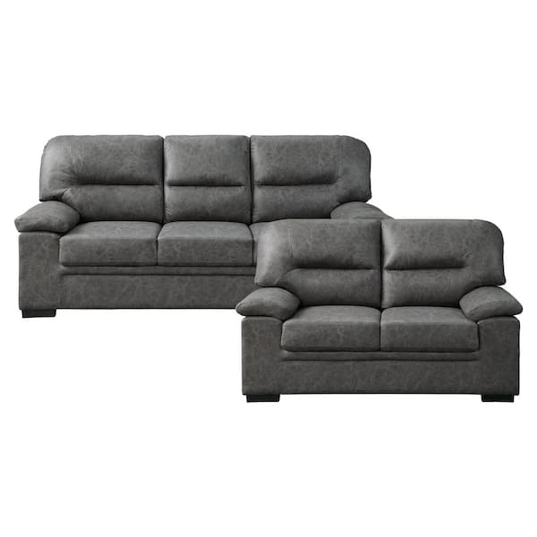 EVERGLADE HOME Monroe 145 in. W Round Arm Microfiber Rectangle Sofa in Gray with 5-Seats