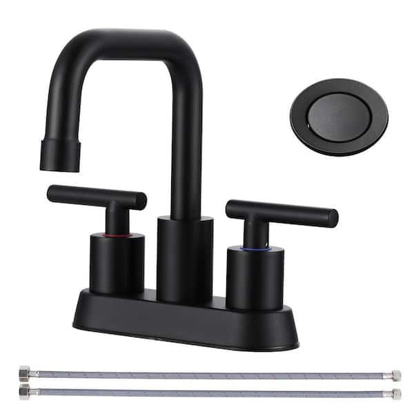 4 in. Centerset 3-Hole Double-Handle Bathroom Sink Faucet with Pop-Up Drain in Matte Black