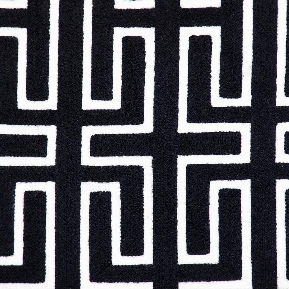Black and White Geometric Embroidered Cotton Throw Pillow