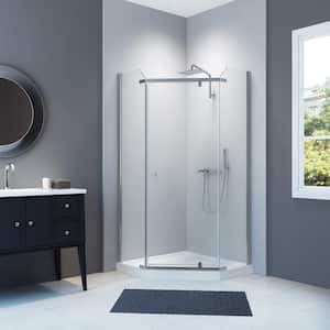 Malani 38.5 in. x 65 in. Neo-Angle Frameless Pivot Shower Door and Base Kit with Clear Glass in Chrome