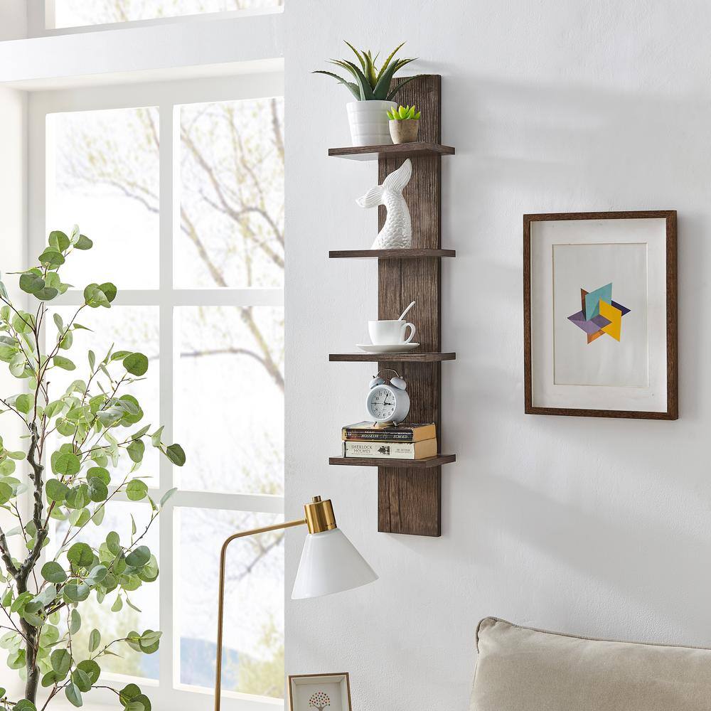 Hickory 4-Tier Floating Wall Shelf Unit
