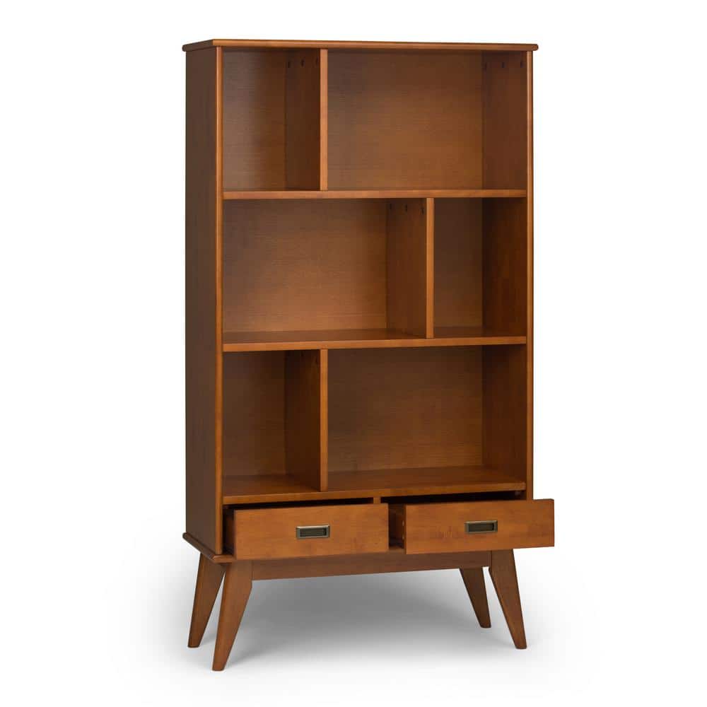Teak Brown 64" Wood Bookcase with Cubes and Drawers