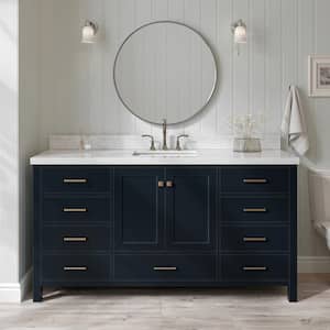 Cambridge 67 in. W x 22 in. D x 36 in. H Bath Vanity in Midnight Blue with Carrara White Marble Top with Single Sink
