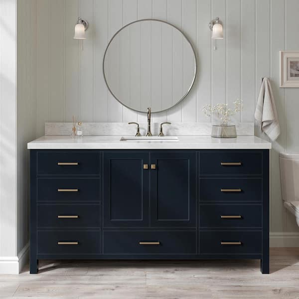 ARIEL Cambridge 67 in. W x 22 in. D x 36 in. H Bath Vanity in Midnight Blue with Carrara White Marble Top with Single Sink