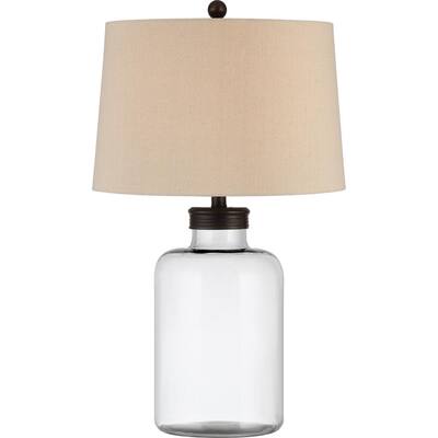 Newark 28 in. Oil Rubbed Bronze Table Lamp with Beige Fabric Shade