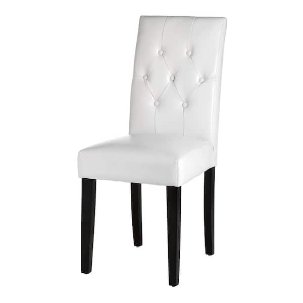 Unbranded Cooper Textured Leather Tufted Parsons Chair in Ivory