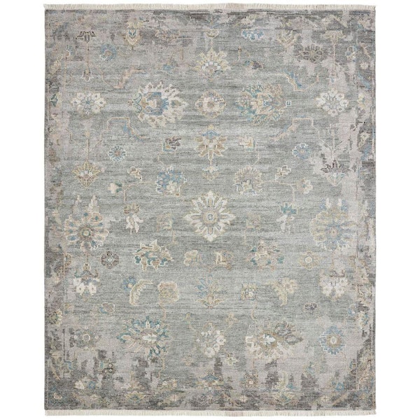 Ambrose 8 ft. x 10 ft. Sage/Greys Abstract Washable Area Rug